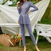 IBTOM CASTLE Muslim Swimsuits for Women One-Piece Zipper Modest Swimsuit Full Cover Islamic Long Sleeve Burkini Swimming Costume Swim Top Pants Swimwear Rush Guard Arabic Bathing Suit Grey 3X-Large view 3