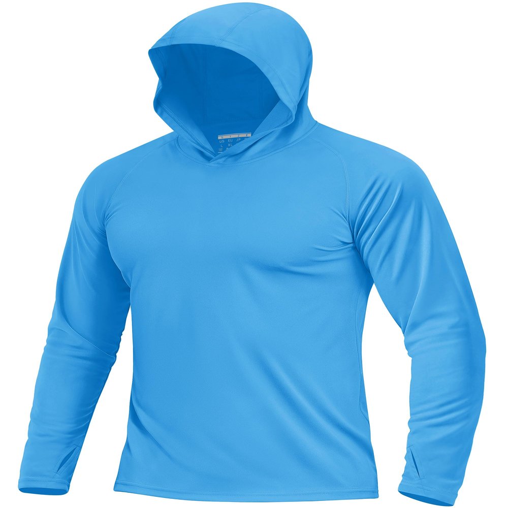 Boladeci Fishing Hoodie for Men UV Protection Hooded Sun Shirts Long Sleeve Swim Shirts Summer Clothes Water SPF Rash Guard Swim Azure XL