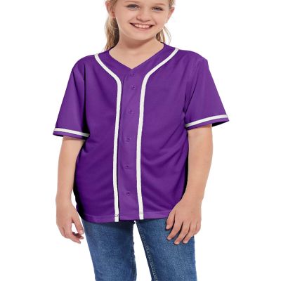 ACEFAST INC Kids Baseball Jersey Button Blank Softball Team Uniform Girls Boys Hip Hop T-Shirt Solid Color Sweatshirt Purple