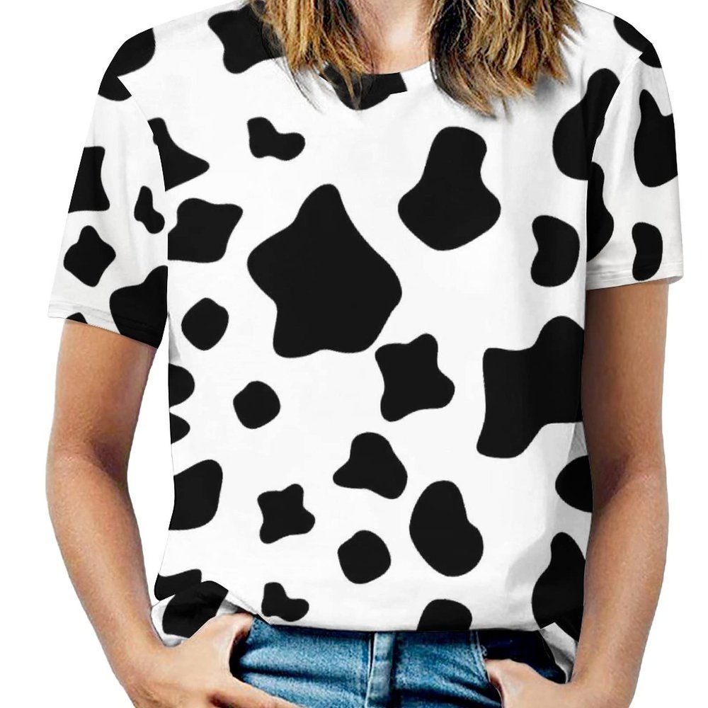 Cow Print Funny Short Sleeve T Shirt Printed Tunic Tops Casual Tee Men Women