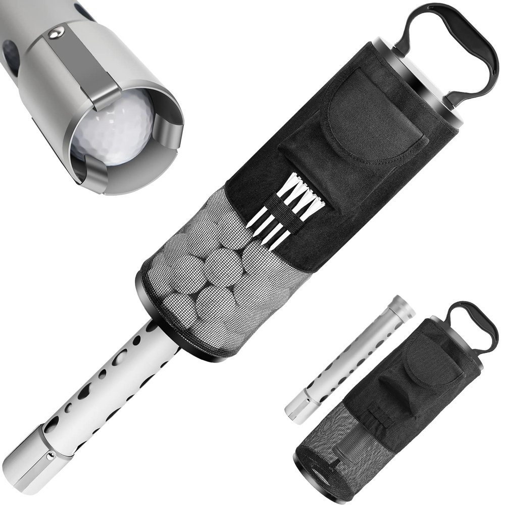 Kamitty Shag Bag for Golf Balls, Golf Ball Retriever with Detachable Aluminum Alloy Tube, Father's Day Gift Golf Shag Bags with Pocket & Tee Holder, Hold up to 80 Balls