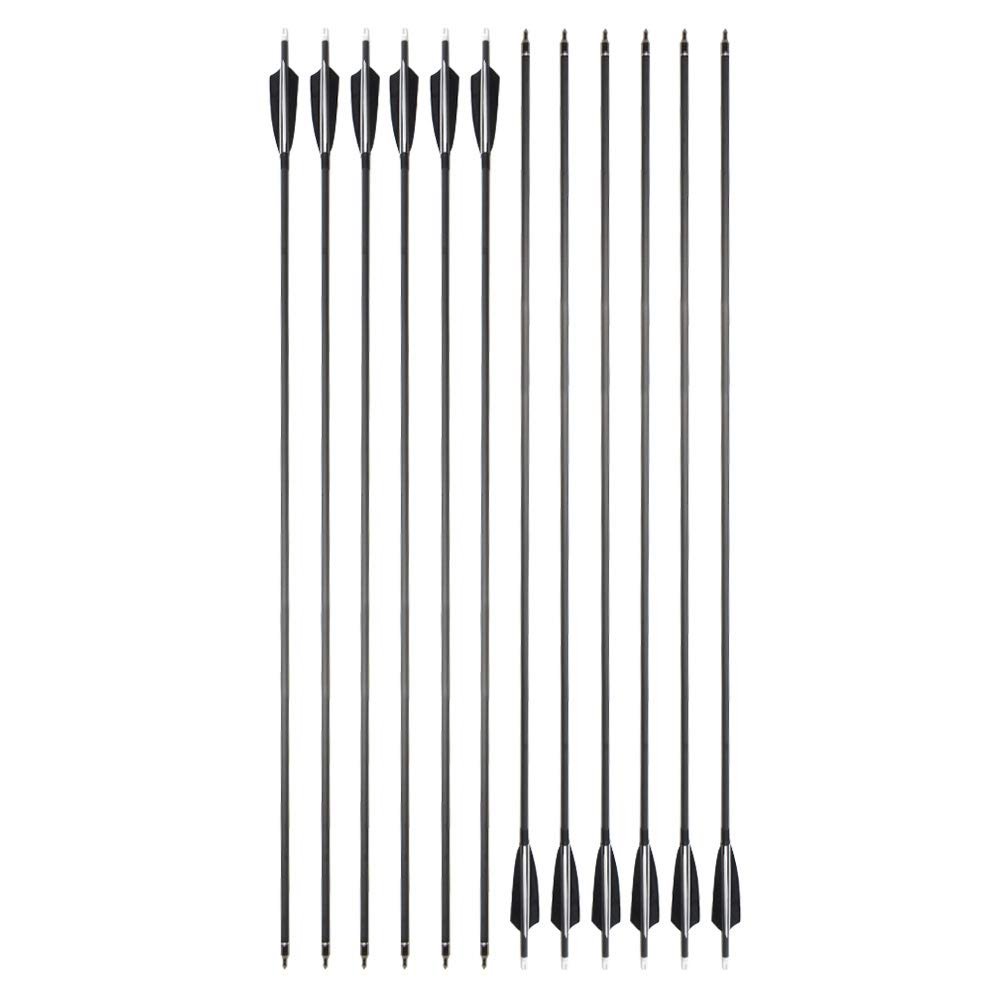 ZSHJGJR 12PCS 34Inch Carbon Arrow, with Removable Tips and 4inch Feathers for Compound Recurve Bow Hunting Archery