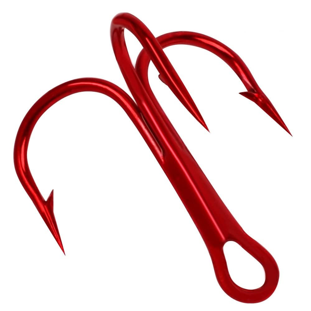 Conskyee 100pcs Fishing Treble Hooks Size 4 High Carbon Triple Barbed Steel Fish Hooks (Red)