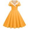 50s Polka Dot Dress Short Sleeves Rockabilly Vintage Dress 1950s Lapel Collar Pinup Dress 1960 Tea Party Swing Dresses Audrey Hepburn Style Casual Office Dress 1950s Housewife Dresses Yellow X-Large view 1
