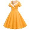 50s Polka Dot Dress Short Sleeves Rockabilly Vintage Dress 1950s Lapel Collar Pinup Dress 1960 Tea Party Swing Dresses Audrey Hepburn Style Casual Office Dress 1950s Housewife Dresses Yellow X-Large view 2