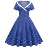 50s Dresses for Women 1950s Notch Lapel Collar Vintage Dress Short Sleeve A-Line Swing Dresses Audrey Hepburn Dress 40s 50s Polka Dot Rockabilly Party Midi Dress Blue X-Large view 1