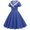 50s Dresses for Women 1950s Notch Lapel Collar Vintage Dress Short Sleeve A-Line Swing Dresses Audrey Hepburn Dress 40s 50s Polka Dot Rockabilly Party Midi Dress Blue X-Large view 3