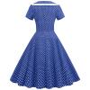 50s Dresses for Women 1950s Notch Lapel Collar Vintage Dress Short Sleeve A-Line Swing Dresses Audrey Hepburn Dress 40s 50s Polka Dot Rockabilly Party Midi Dress Blue X-Large view 4