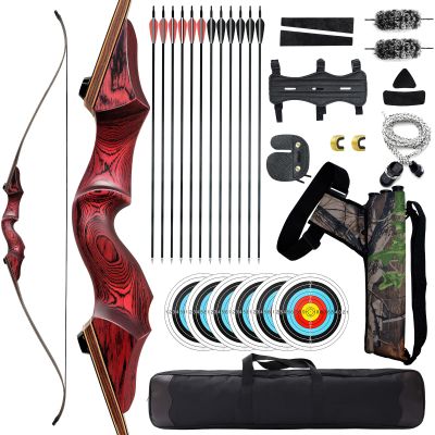 60 Inch Black Hunter Recurve Bow 20-60lbs Bow and Arrow Set with Bow Bag and Arrow Quiver Right Hand Archery Set Adult Beginner Hunting Shooting (45LBS)