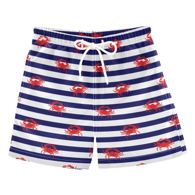 Aflyko Boys' Board Shorts Marine Stripes Red Crab Little Kid Swim Trunk Girls Beach Swimwear 4T