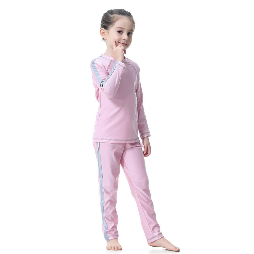 OBEEII Muslim Swimsuits for Girls Full Coverage Swimwear Islamic Hijab Long Sleeve Bathing Suit Burkini Swimsuits Pink03 18-24 Months