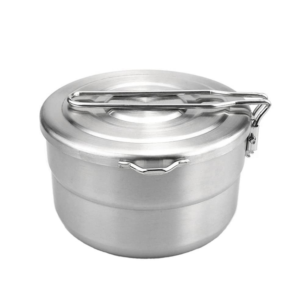 Lixada Stainless Steel Camping Cook Pot 1.5L with Lid and Folding Handle, Large Capacity Bento Pot for Outdoor Backpacking, Hiking, Picnic