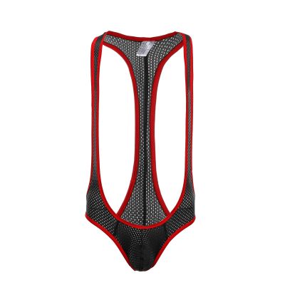 Men'S Sexy Low Rise Panties Sexy Lingerie Mesh Bodysuit Mens Jockstrap Backless One Piece Body Suit Briefs Gay Black