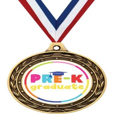 3" Kids Graduates Trophy Medal Awards, Pre-K Graduation Gold Duo Medal, 50 Pack