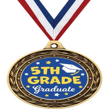 3" Kids Graduates Trophy Medal Awards, 5th Grade Graduation Gold Duo Medal, 50 Pack