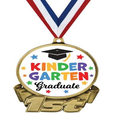 Kindergarten Graduate First Place Medal, 3" Gold Graduation Trophy Medal Award, 100 Pack Prime