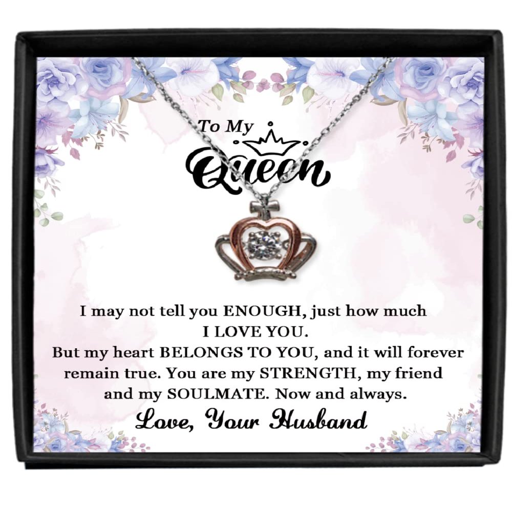 Crown Pendant Necklace Luxury Box Wife Necklace, Anniversary Jewelry Gifts for Wife from Husband, Soulmate Message Card, Crown 925 Sterling Silver Pendant
