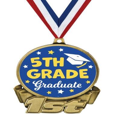 5th Grade Graduate First Place Medal, 3" Gold Graduation Trophy Medal Award, 50 Pack Prime