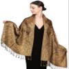Achillea Soft Silky Reversible Paisley Pashmina Shawl Wrap Scarf w/Fringes (Big Paisley Golden Brown) view 1