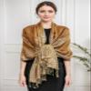 Achillea Soft Silky Reversible Paisley Pashmina Shawl Wrap Scarf w/Fringes (Big Paisley Golden Brown) view 4