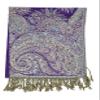 Achillea Soft Silky Reversible Paisley Pashmina Shawl Wrap Scarf w/Fringes (Big Paisley Purple) view 3