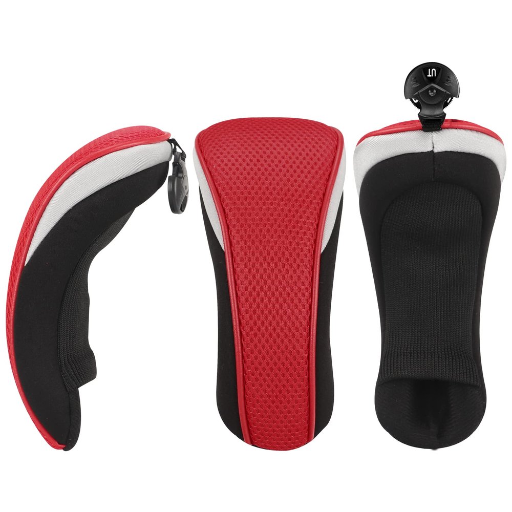 Craftsman Golf New Black Red 3 Pack Golf Hybrid Headcover Club Head Covers with Interchangeable No. Tag