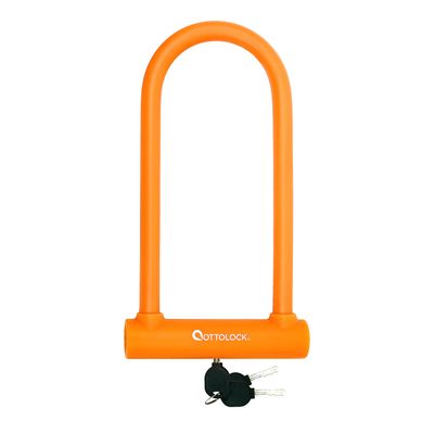 OTTOLOCK Sidekick XL Full-Size U-Lock - Heavy Duty Anti Theft Bicycle U-Lock with Keys, Silicone-Coated, Bike Accessories, Orange