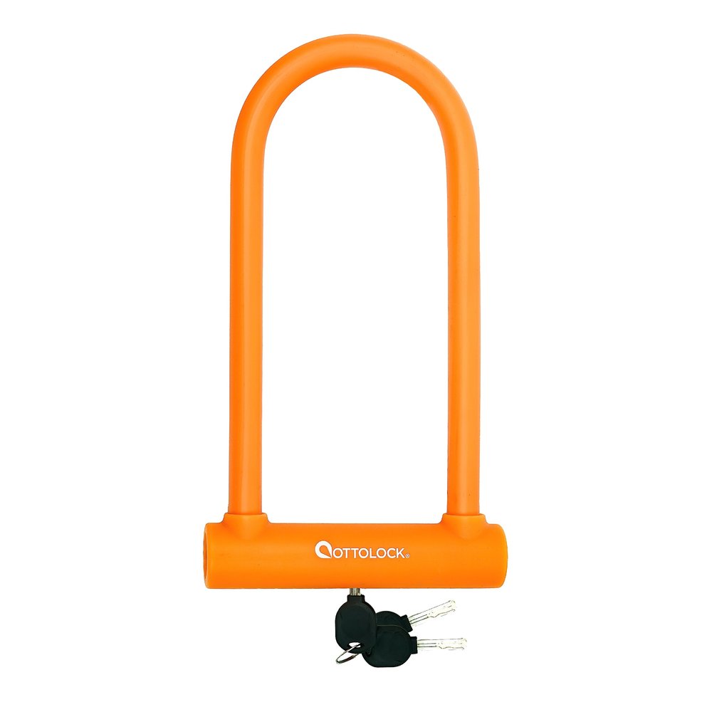 OTTOLOCK Sidekick XL Full-Size U-Lock - Heavy Duty Anti Theft Bicycle U-Lock with Keys, Silicone-Coated, Bike Accessories, Orange