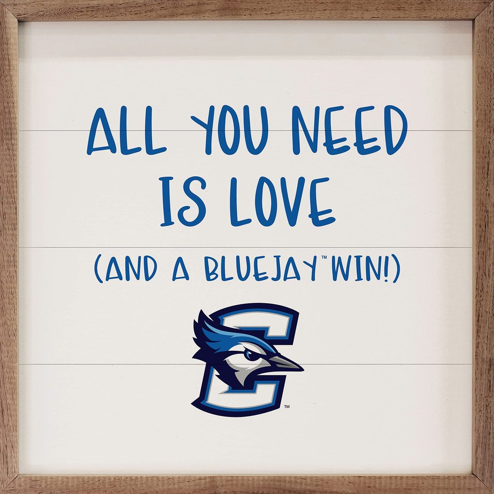 Kendrick Home + Stadium All You Need Is Love And A Win Collegiate Framed Square Wood Sign With State And Team Logo (8x8, All You Need Is Love Creighton)