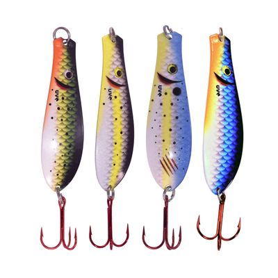 Doctor Spoon 4 Pack Premium Ultra Violet Fishing Spoons - Featuring Innovative Image and Ultra Violet Finish Technology - Great for Jigging, Trolling, and Casting in Both Fresh and Salt Water