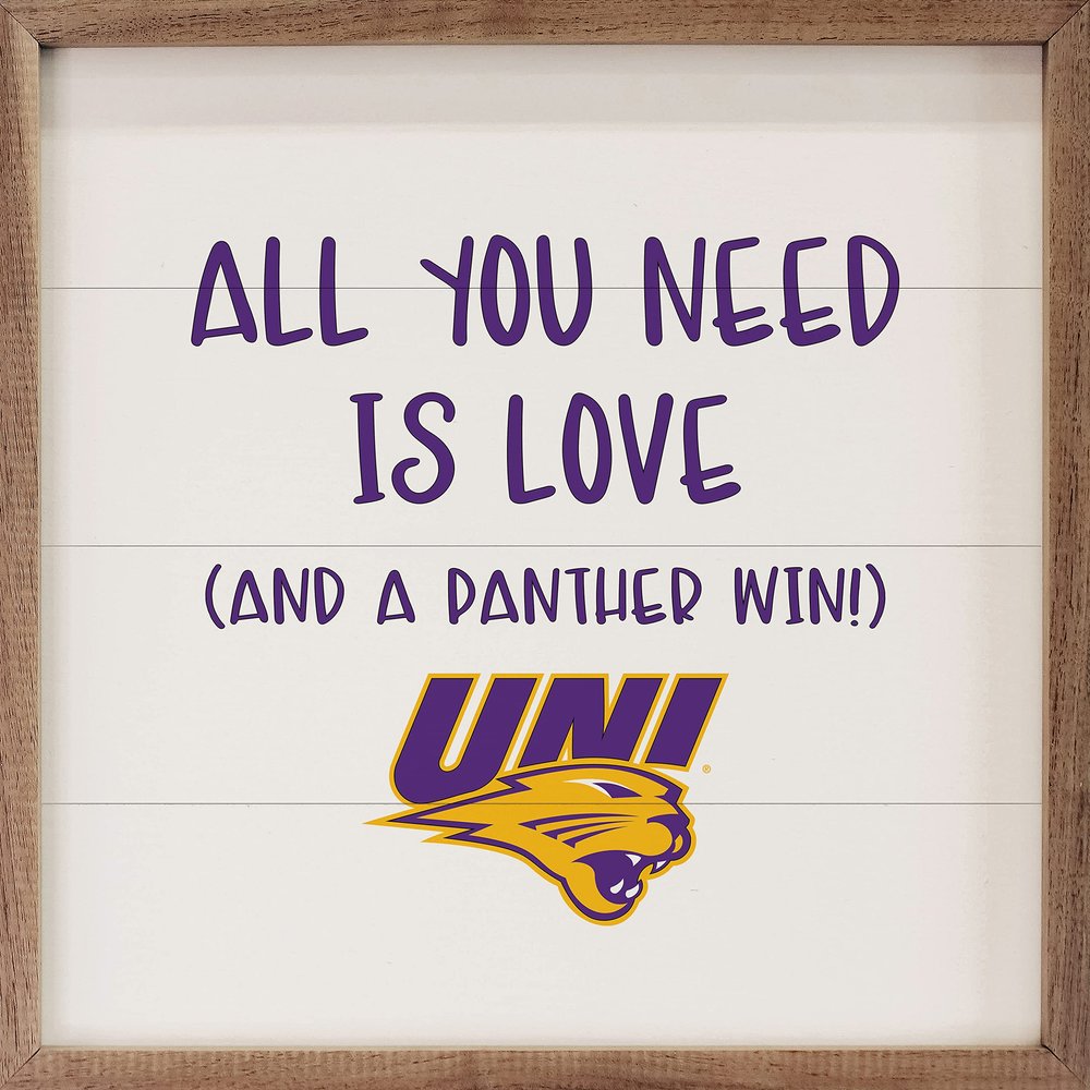 Kendrick Home + Stadium All You Need Is Love And A Win Collegiate Framed Square Wood Sign With State And Team Logo (16x16, All You Need Is Love UNI)