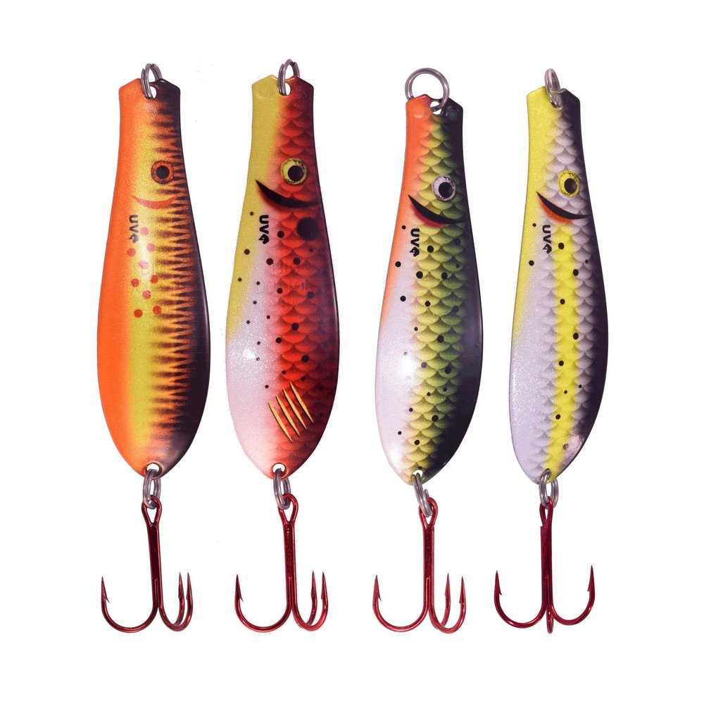 Doctor Spoon 4 Pack Premium Ultra Violet Fishing Spoons - Featuring Innovative Image and Ultra Violet Finish Technology - Great for Jigging, Trolling, and Casting in Both Fresh and Salt Water