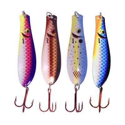 Doctor Spoon 4 Pack Premium Ultra Violet Fishing Spoons - Featuring Innovative Image and Ultra Violet Finish Technology - Great for Jigging, Trolling, and Casting in Both Fresh and Salt Water