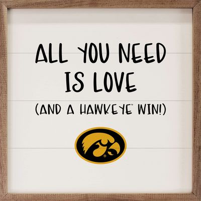 Kendrick Home + Stadium All You Need Is Love And A Win Collegiate Framed Square Wood Sign With State And Team Logo (12x12, All You Need Is Love Iowa)
