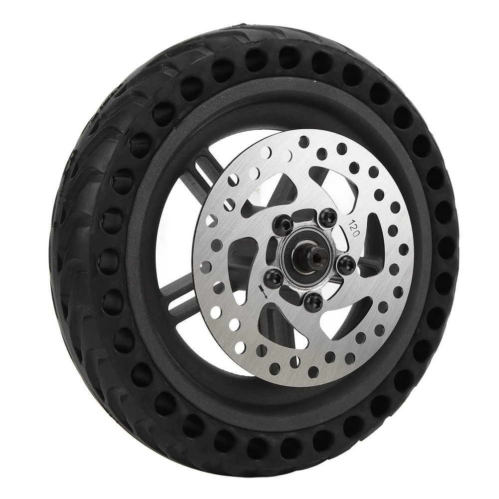 Electric Scooter Rear Wheel Assembly, 8.5In Rubber Hub Solid Tire 220lb Load Honeycomb Replacement With 120mm Brake Disk Set for PRO2 2 Wheel Electric