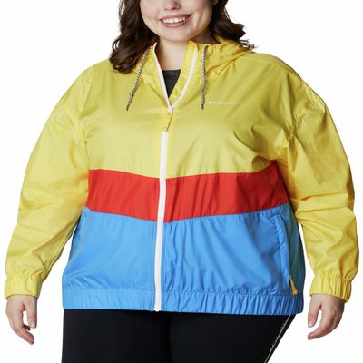 Columbia Women's Plus Size Sandy Sail Windbreaker Jacket (Sunglow/Bold Orange/Harbor Blue, 2X)