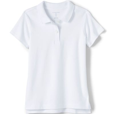 Lands' End School Uniform Girls Short Sleeve Feminine Fit Interlock Polo Shirt Small White