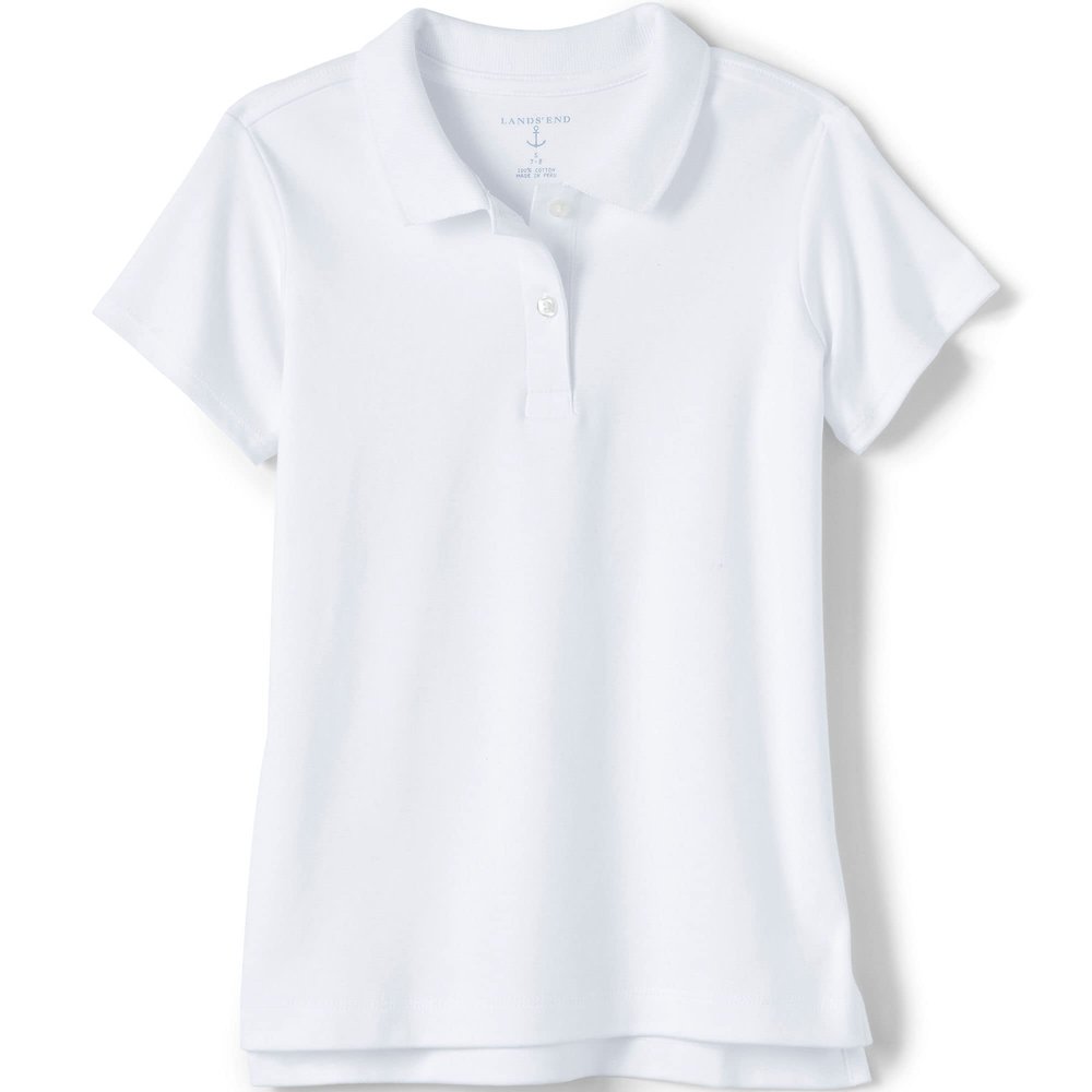 Lands' End School Uniform Girls Short Sleeve Feminine Fit Interlock Polo Shirt Small White