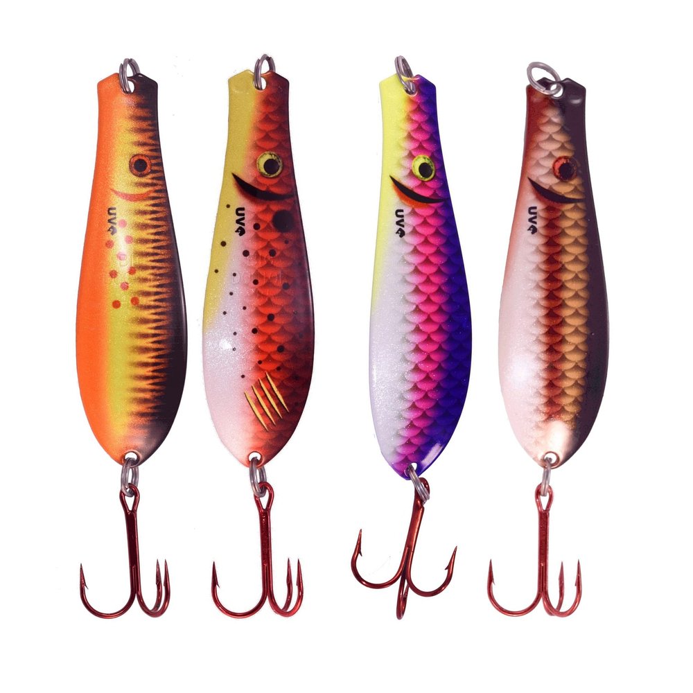 Doctor Spoon 4 Pack Premium Ultra Violet Fishing Spoons - Featuring Innovative Image and Ultra Violet Finish Technology - Great for Jigging, Trolling, and Casting in Both Fresh and Salt Water
