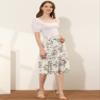 Allegra K Women's Floral Skirts Spring Smocked Elastic Waist A-Line Below Knee Length Ruffle Tiered Skirt X-Large White Purple view 3