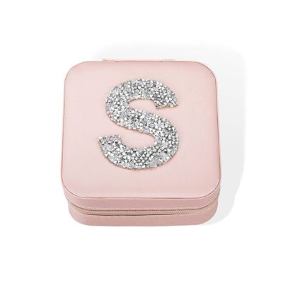 AILIN Personalized Monogram Jewelry Box With Rhinestones Custom Initial Jewelry Organizer Case Portable Travel Jewelry Case For Rings Earrings Necklaces Bracelets