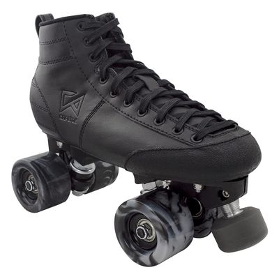 CAPETOS Roller Skates - Black Microfiber Roller Rink Derby Quad Skates - Indoor/Outdoor Skating (39/6.5)
