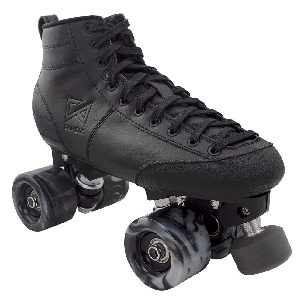 CAPETOS Roller Skates - Black Microfiber Roller Rink Derby Quad Skates - Indoor/Outdoor Skating (39/6.5)