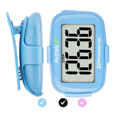 AVTREK Accurate 3D Step Counter Pedometer Tracker for Walking Simple Pocket Pedometer Clip on (Blue)