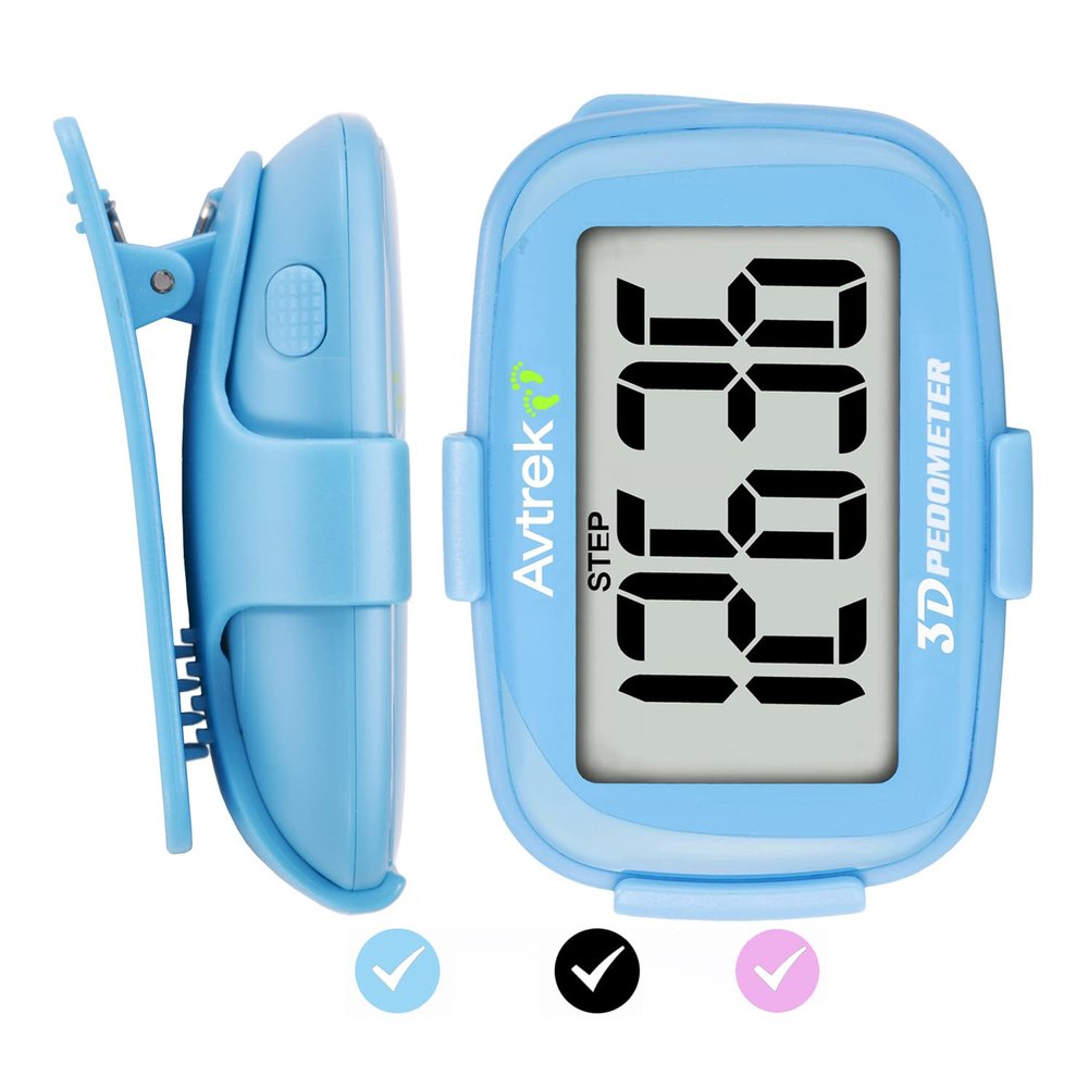 AVTREK Accurate 3D Step Counter Pedometer Tracker for Walking Simple Pocket Pedometer Clip on (Blue)