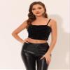 Allegra K Sequined Cami Top for Women's Velvet Spaghetti Strap Club Party Crop Tank Tops Small Black view 3