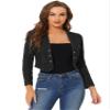 Allegra K Denim Collarless Cropped Jackets for Women's Open Front Jean Cardigan Bolero Shrug Large Black