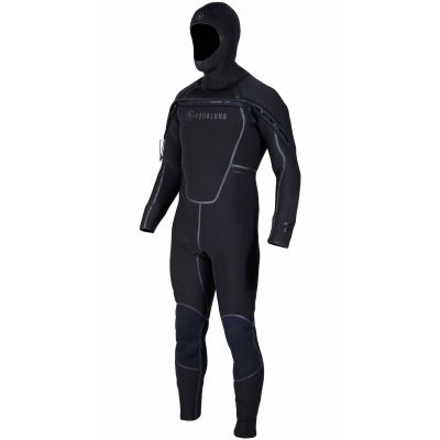 AQUALUNG Men's Solaflex 8/7mm Dive Wetsuit - Semi-Dry Super-Stretch Neoprene Full Scuba Wetsuit with Thermal Fleece Lining for Cold Water Diving, Black, Medium/Large