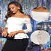 Allegra K Elegant Lace Blouse for Women's Semi Sheer 3/4 Sleeve Off Shoulder Peplum Top Small White view 2
