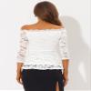 Allegra K Elegant Lace Blouse for Women's Semi Sheer 3/4 Sleeve Off Shoulder Peplum Top Small White view 3